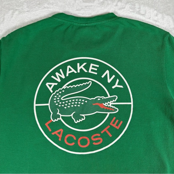 Awake NY Lacoste Men Casual T-Shirt Crew Neck Short Sleeve Embroidered Green XS - Picture 12 of 12